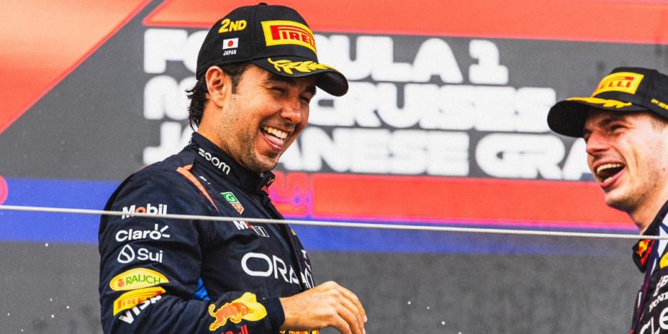 Checo Pérez celebra su podio en el GP de Japón de F1 2024