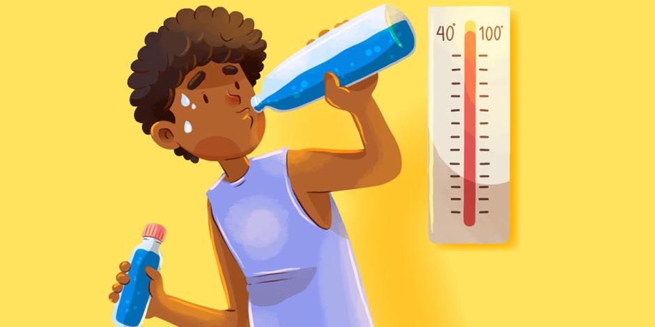 Imagen ilustrativa de persona hidratandose por altas temperaturas