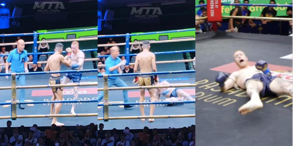 Un peleador de muay thai se rompe la pierna al dar una patada
