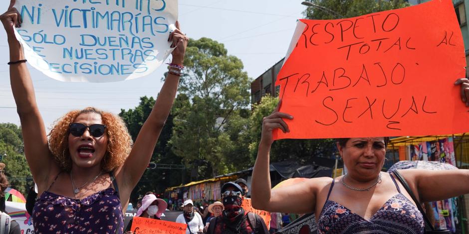 Trabajadoras sexuales, durante la marcha del pasado 1 de mayo en la CDMX.