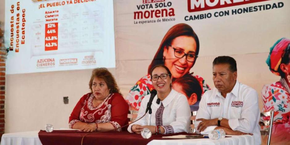 Azucena Cisneros afirma que encuestas le dan hasta 24 puntos de ventaja en Ecatepec.