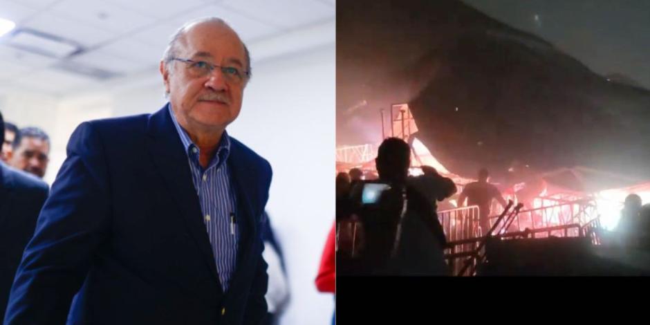 Javier Navarro Velasco, secretario general de gobierno de Nuevo León, señaló que investigarán la tragedia del desplome de un templete durante un evento político. 
