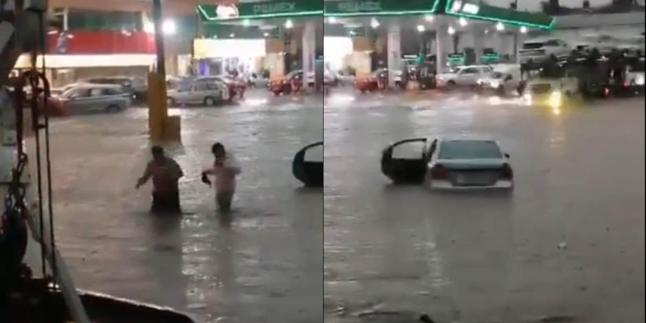 Fuerte lluvia en Puebla deja varios autos varados y provoca inundaciones.