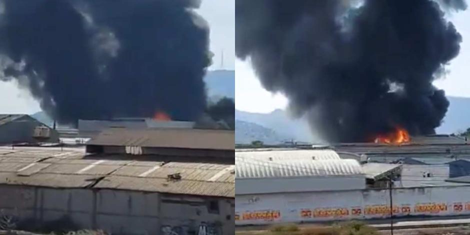 Se registra fuerte incendio en bodega de plásticos en Xalostoc, Ecatepec.