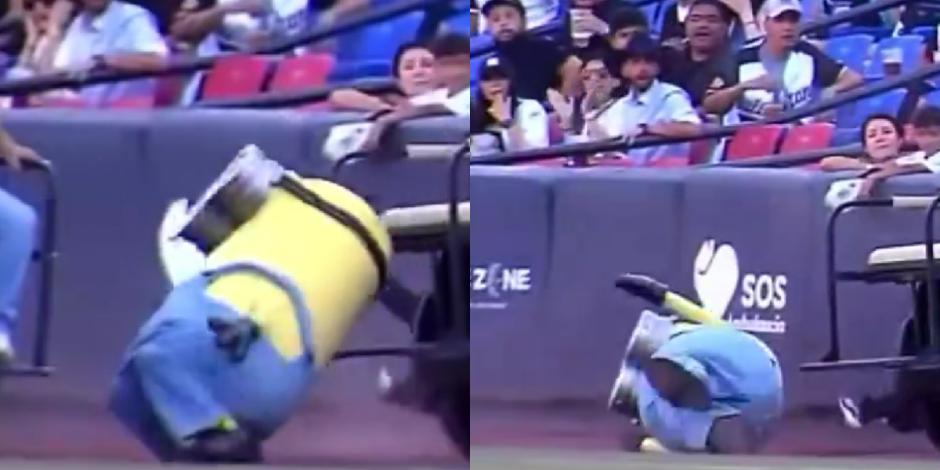 Minion se cae en medio de un partido de beisbol.
