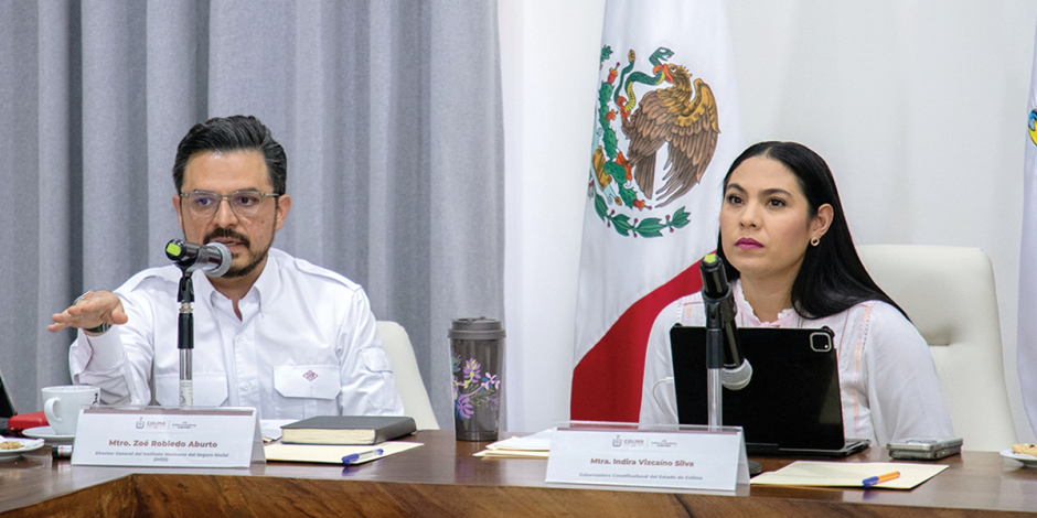 Director del IMSS, Zoé Robledo, y gobernadora de Colima, Indira Vizcaíno, ayer.