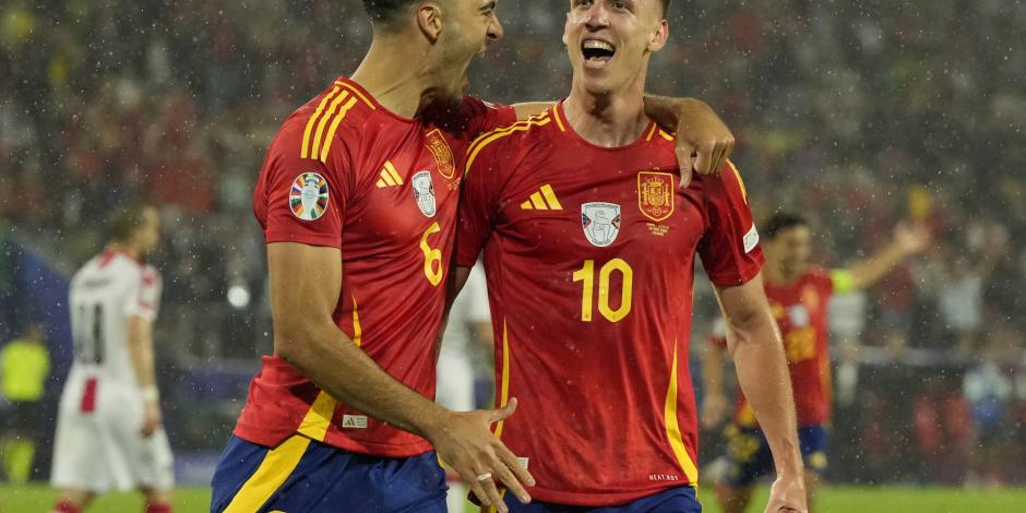 Jugadores de España celebran un gol en los octavos de final de la Eurocopa 2024