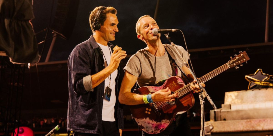 Roger Federer junto a Chris Martin en el concierto de Coldplay en Suiza