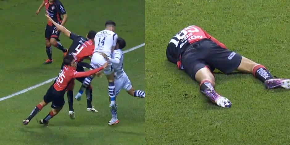 Víctor Ríos sufrió un terrible choque de cabezas en el Puebla vs Atlas.