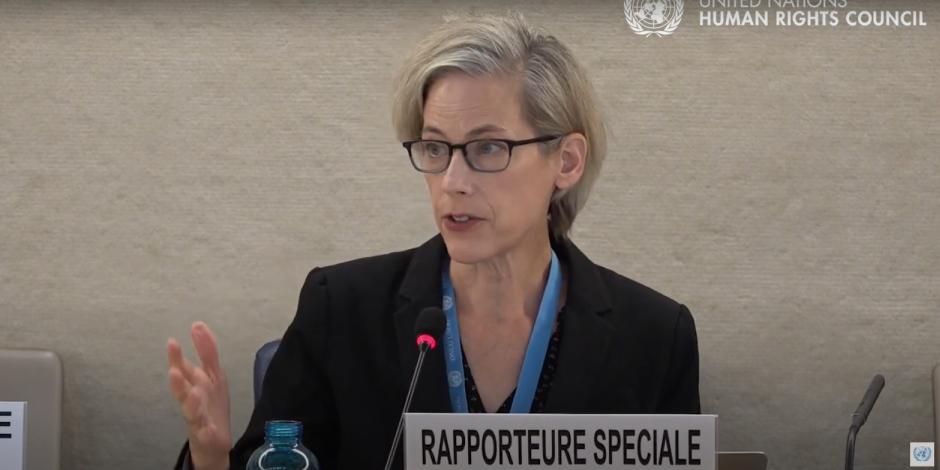 Margaret Satterthwaite en la sesión del Consejo de Derechos Humanos de la ONU, en junio, en Ginebra, Suiza.