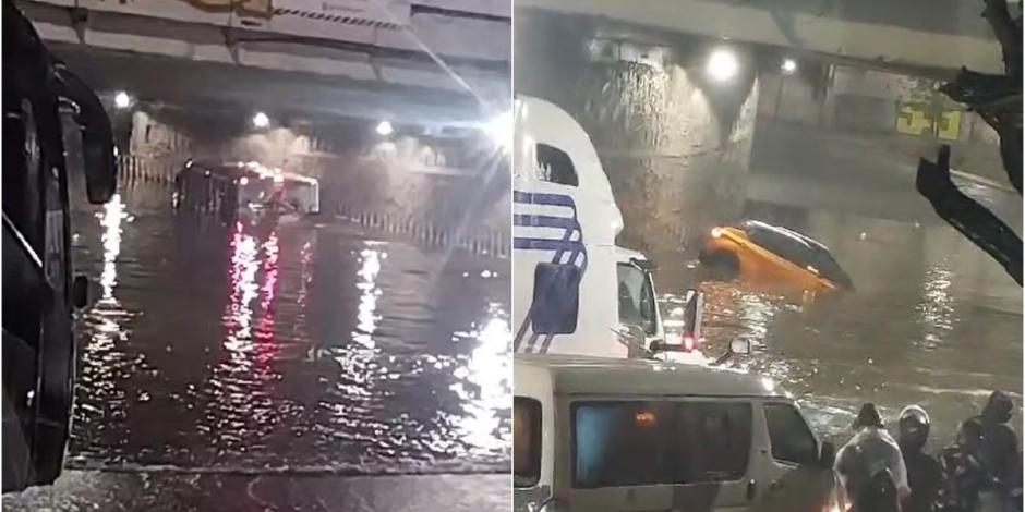 Así fue la inundación en un bajopuente de la avenida Primero de Mayo, en Naucalpan.