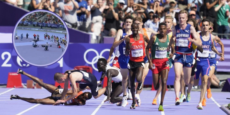 Camarógrafo se queda en la pista en plena competencia de 5 mil metros