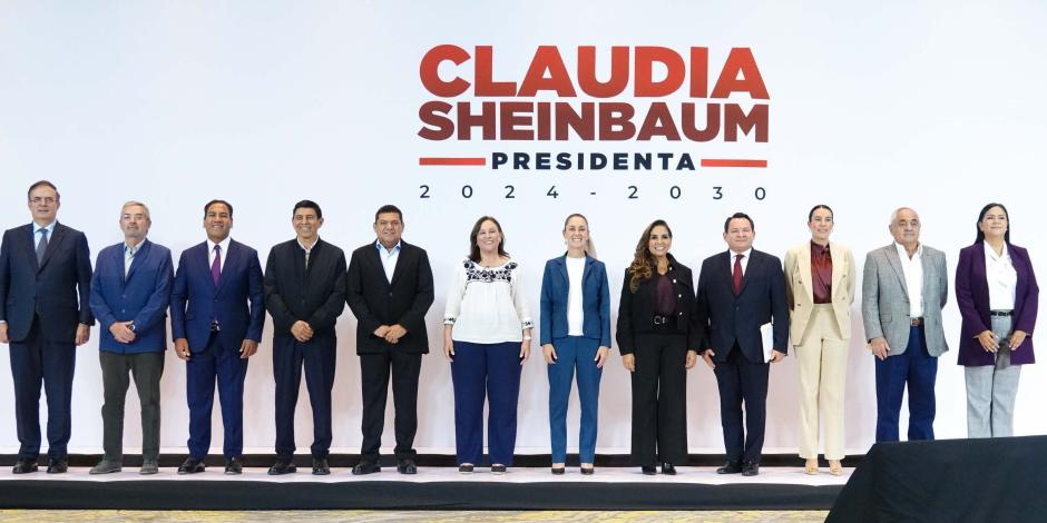 De izq. a der. Eduardo Ramírez, Salomón Jara, Javier May, Rocío Nahle, Claudia Sheinbaum, Mara Lezama y Joaquín Díaz.