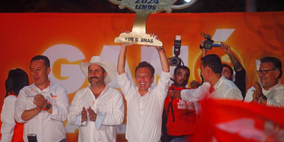 Pablo Lemús, durante la celebración en Guadalajara, Jalisco, de su victoria electoral del 2 de junio.