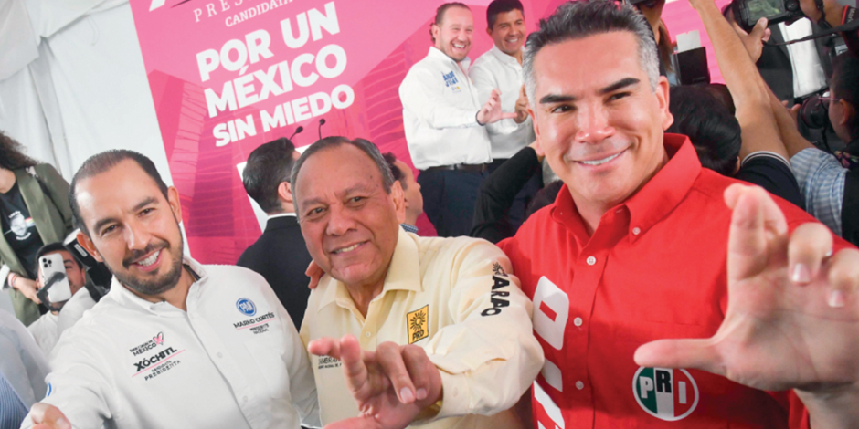 Dirigentes del PAN, PRD  y PRI, Marko Cortés, Jesús Zambrano y Alejandro Moreno, en foto de archivo.