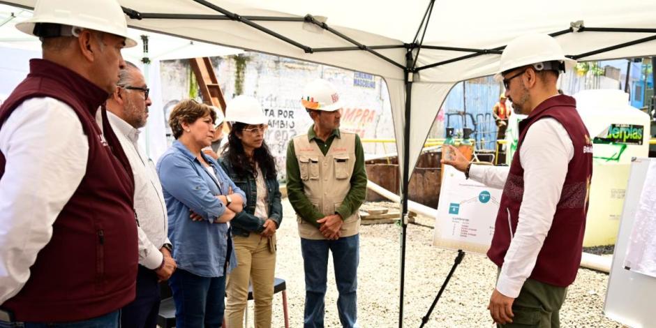 Delfina Gómez rescata obras inconclusas del Colector Solidaridad para evitar futuras inundaciones en Chalco.