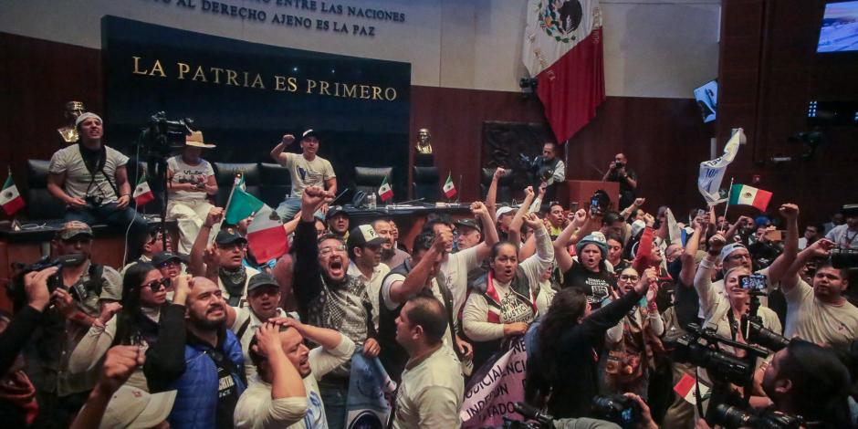 Manifestantes toman la Cámara alta, ayer.