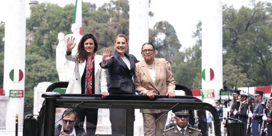 Luisa María Alcalde, Beatriz Gutiérrez Müller y Rosa Icela Rodríguez.