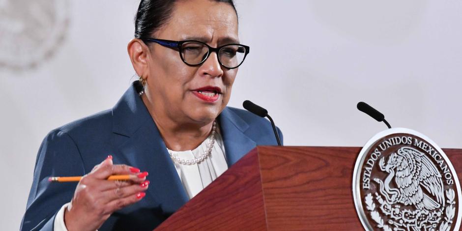 Rosa Icela Rodríguez, titular de la SSPC, ayer en conferencia de prensa en Palacio Nacional.