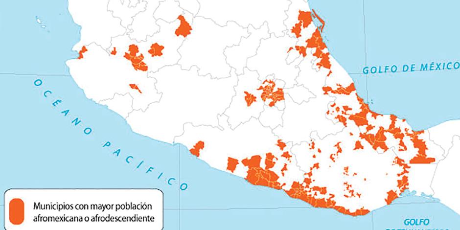 Mapa de los municipios con mayor población afromexicana o afrodescendiente