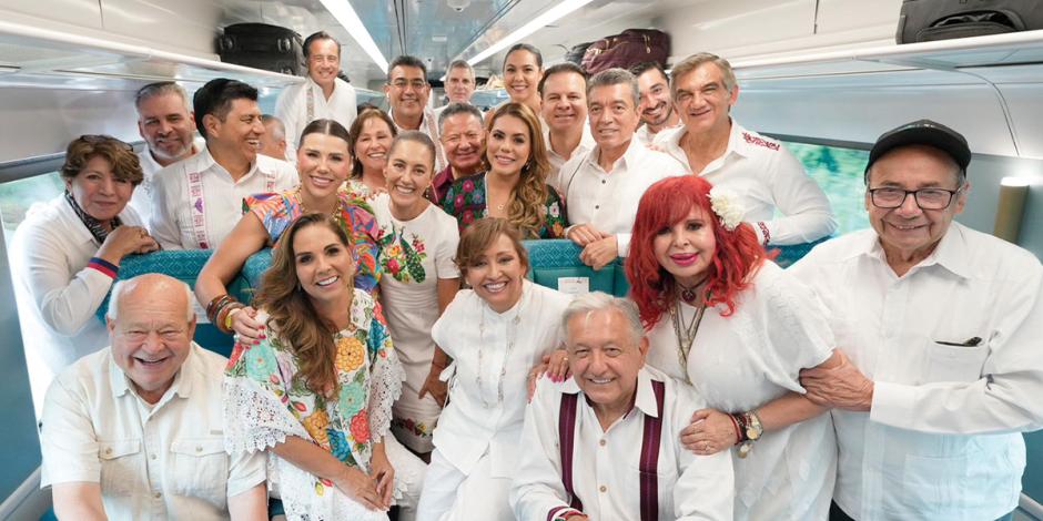 Presidente los lleva con Claudia en Tren Maya; van los de Guerrero, QRoo, BC, Edomex, Tlaxcala, Michoacán, Oaxaca, Durango...