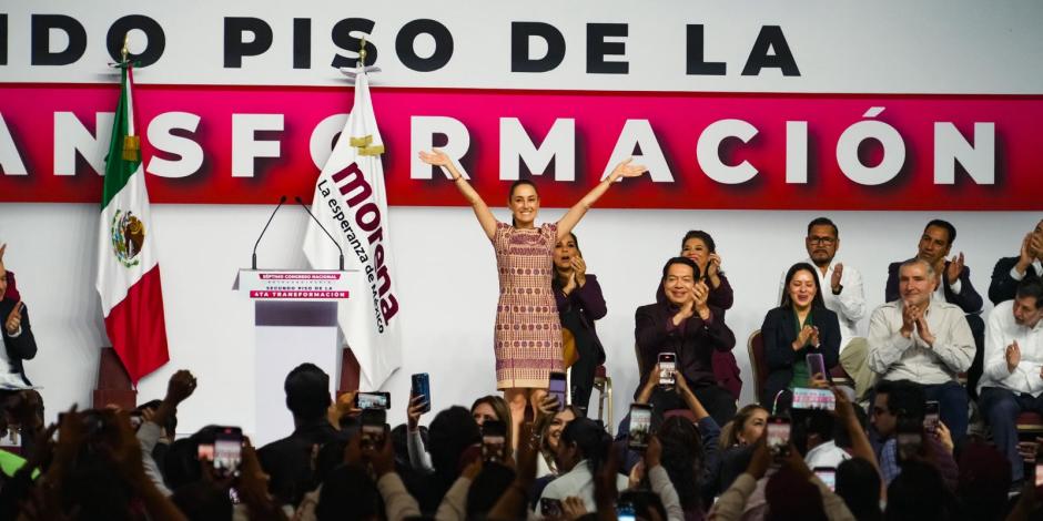 Claudia Sheinbaum, ayer, en el Congreso de Morena.