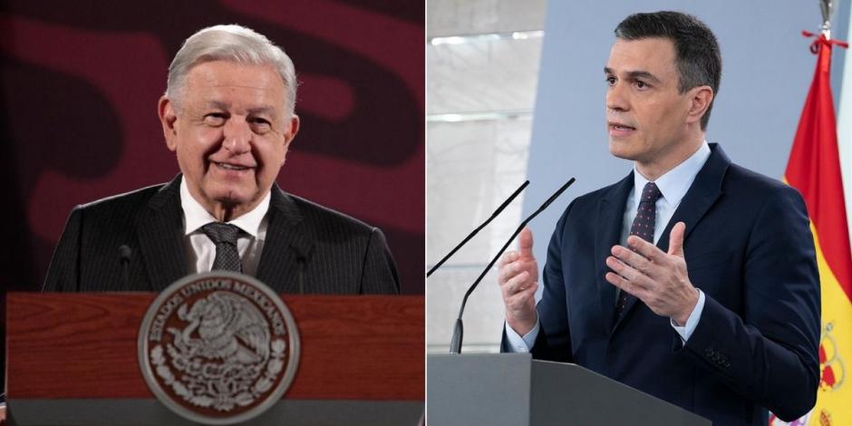 El presidente López Obrador (izq.) y su homólogo español Pedro Sánchez (der.).