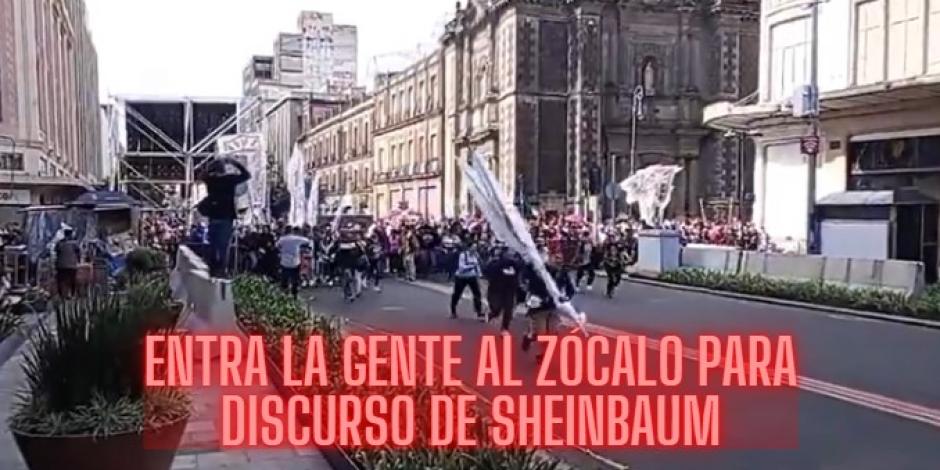 La gente comienza a colocarse en el Zócalo para el primer discurso de Claudia Sheinbaum como presidenta de México.