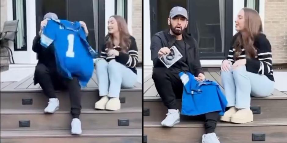 Eminem fue gratamente sorprendido por su hija con un jersey de los Lions de por medio.