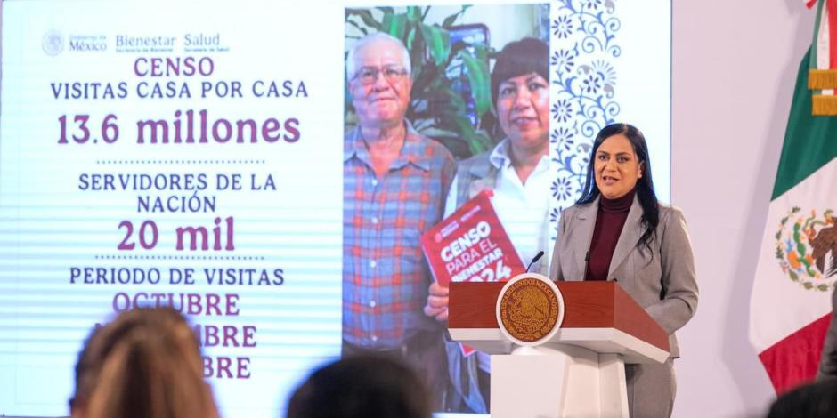 Ariadna Montiel, secretaria del Bienestar, ayer en conferencia de prensa.