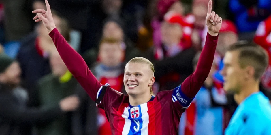 El noruego Erling Haaland celebra en el partido ante Eslovenia de la Nations League