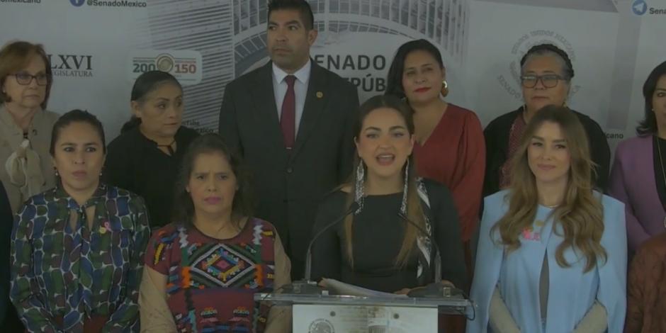 Andrea Chávez, senadora de Morena, en conferencia de prensa este martes 15 de octubre.