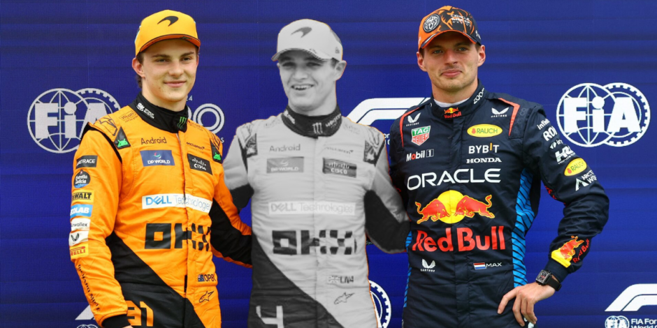 Oscar Piastri, Lando Norris y Max Verstappen en el podio del Gran Premio de Hungría