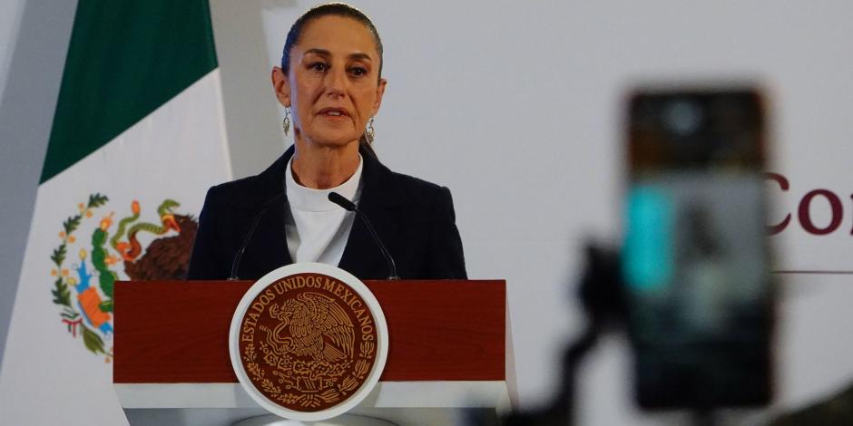 La presidenta Claudia Sheinbaum durante la Mañanera del Pueblo.