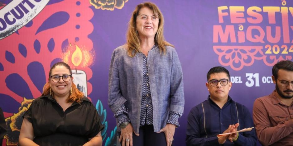 Margarita González Saravia presenta el Festival Miquixtli 2024.