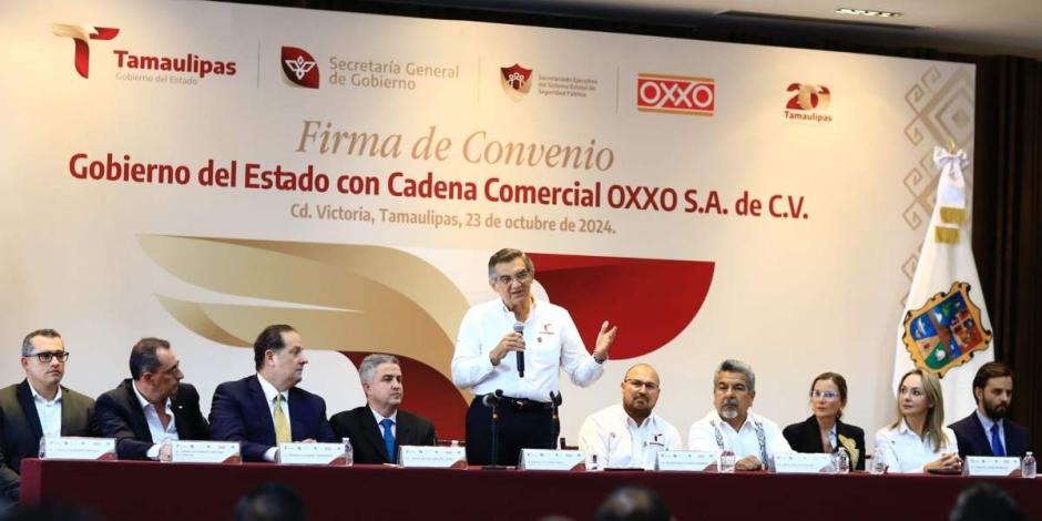 Gobierno de Tamaulipas y Oxxo firman convenio para fortalecer seguridad.