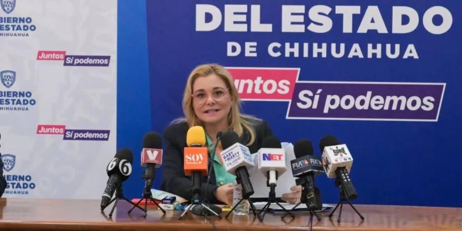 La gobernadora de Chihuahua, Maru Campos, ayer, en rueda de prensa.