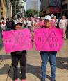 Manifestantes de la "marea rosa" en el Centro Histórico.