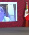 La coordinadora nacional de Protección Civil, Laura Velázquez, en conferencia de AMLO este miércoles.