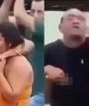 La secuencia de impagenes muestra el momento en que un hombre noquea de un golpe en la cabeza a un sujeto que amagaba con lastimar con un cuchillo a una mujer