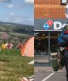 Repartidor de pizza hace entregas con jetpack, una mochila que vuela, en Reino Unido.