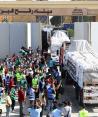 Voluntarios egipcios celebran llegada de convoy con ayuda humanitaria a Gaza.