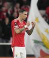 Ángel Di María del Benfica celebra tras anotar de penal en el encuentro de octavos de la Liga Europa ante Rangers. El lunes 24 de marzo del 2024, Di María recibe amenazas en su natal Rosario.