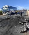 Narcobloqueo en la carretera Número 45, ayer, en Zacatecas.