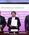 La Gobernadora Delfina Gómez firma un convenio crucial para la regularización de predios y viviendas en el Estado de México.