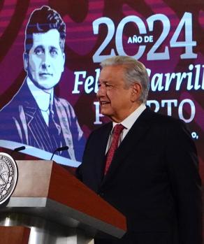 Andrés Manuel López Obrador, presidente de México, ofrece su conferencia de prensa este lunes 6 de mayo del 2024, desde Palacio Nacional, en CDMX.