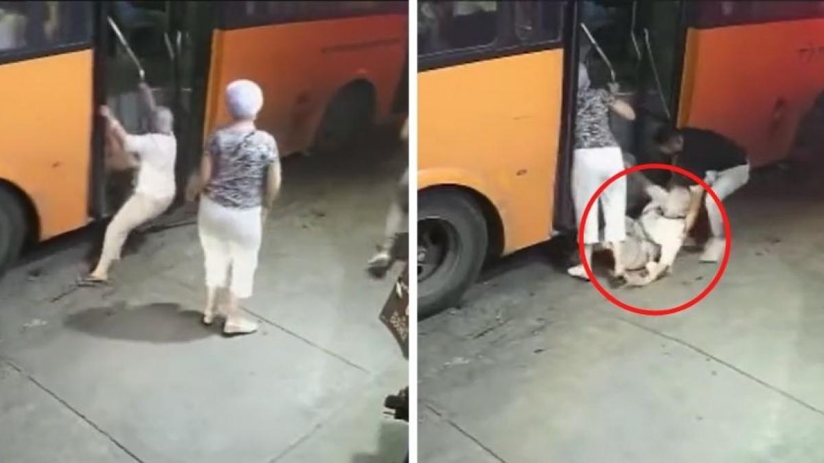 ¡Por un descuido del conductor! Mujer de la tercera edad sufre accidente en el transporte público (VIDEO)