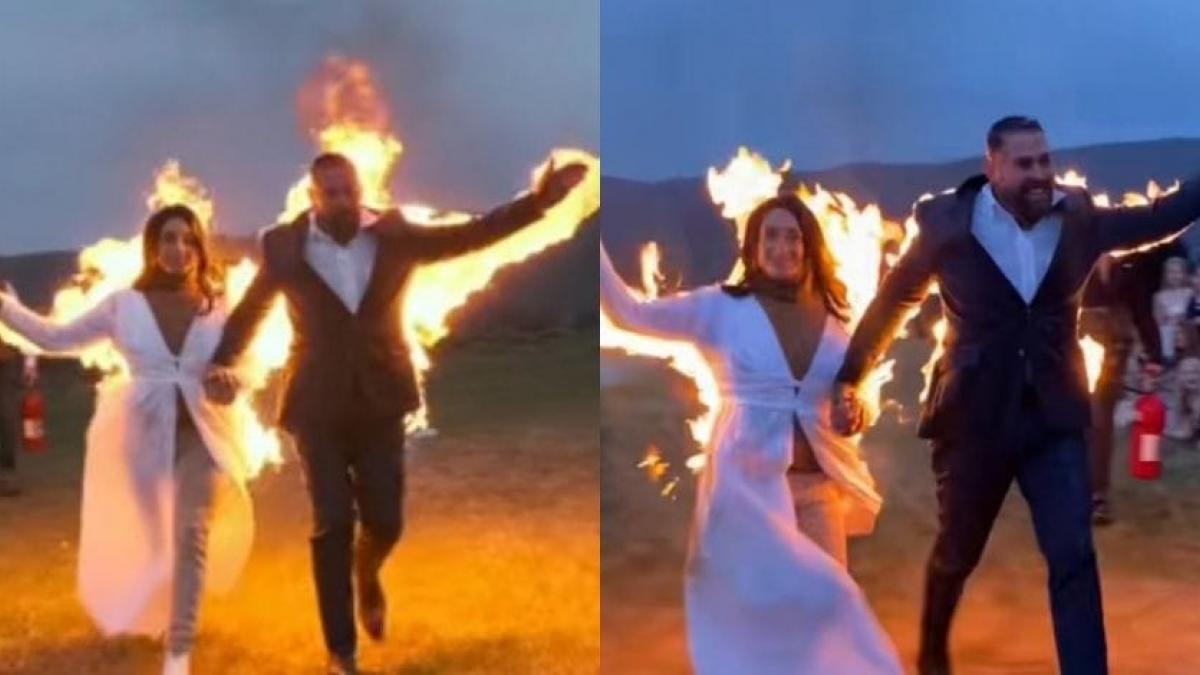 "La llama del amor": Recién casados se prenden fuego durante su fiesta de boda (VIDEO)