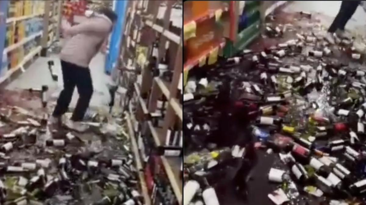 VIDEO: Mujer destroza botellas de vino de un supermercado luego de ser despedida; enfrenta proceso penal