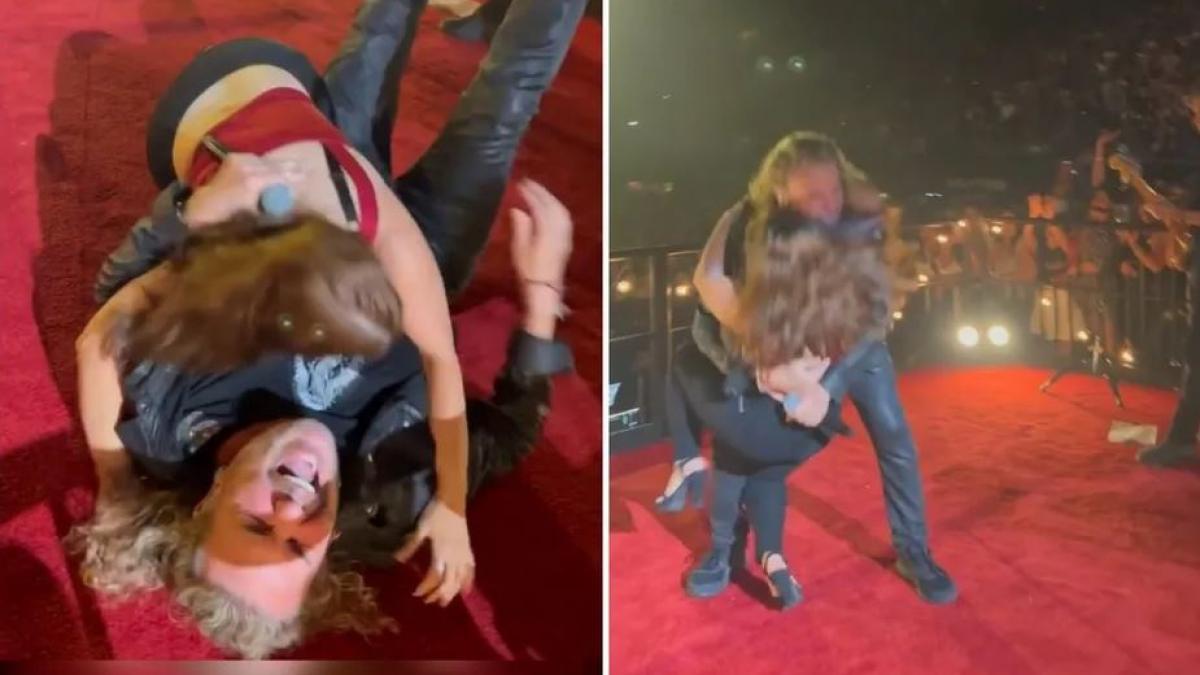 Fher de Maná es tirado por fan que se le subió para que la cargara "No mam**, con todo"